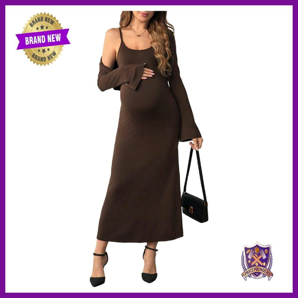 Maternity Bodycon Dress & Cropped Cardigan Set - Stretchy Soft Fabric